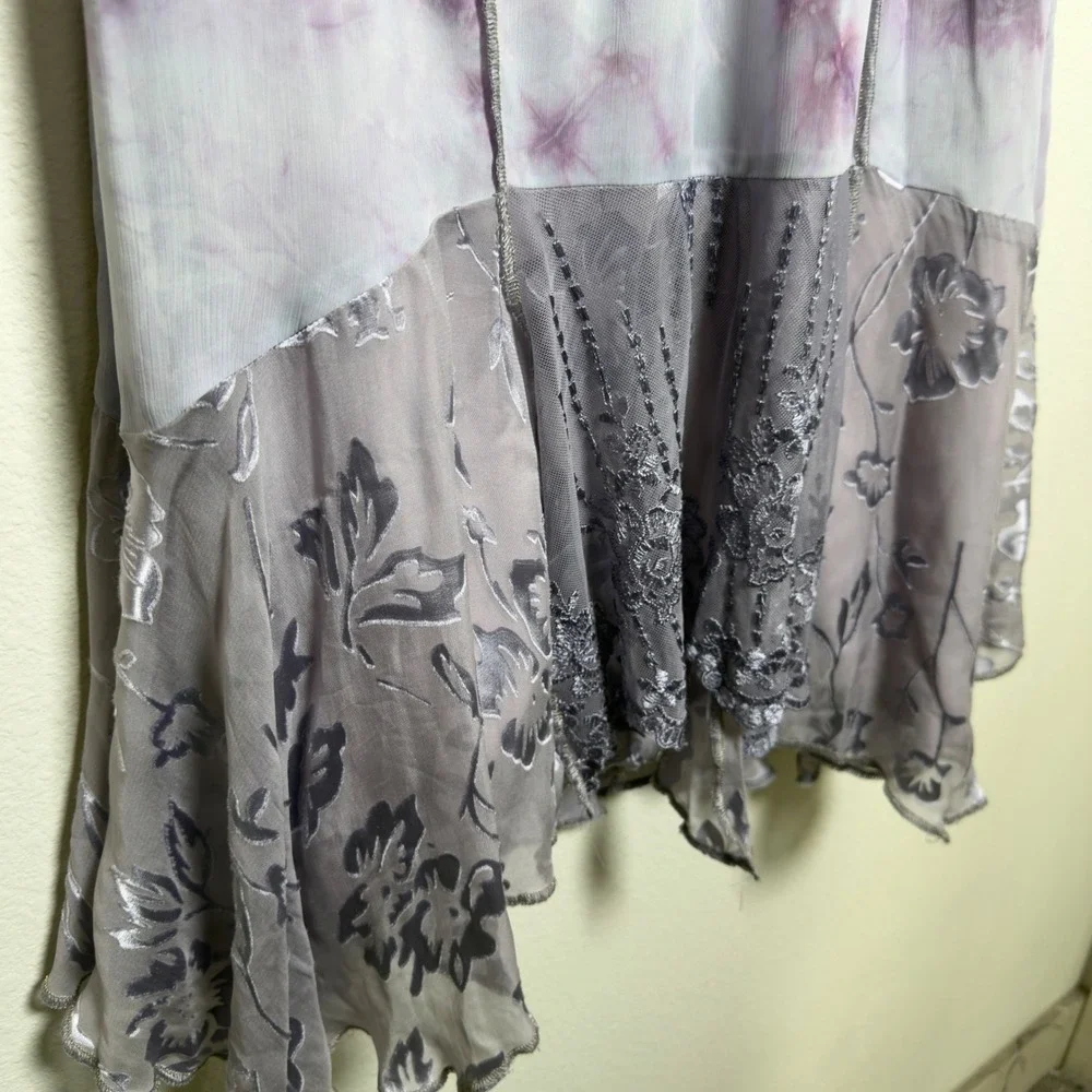 VTG 90s y2k Women Fairy Maxi Skirt XL Purple Tie Dye Burnout Velvet Ethereal